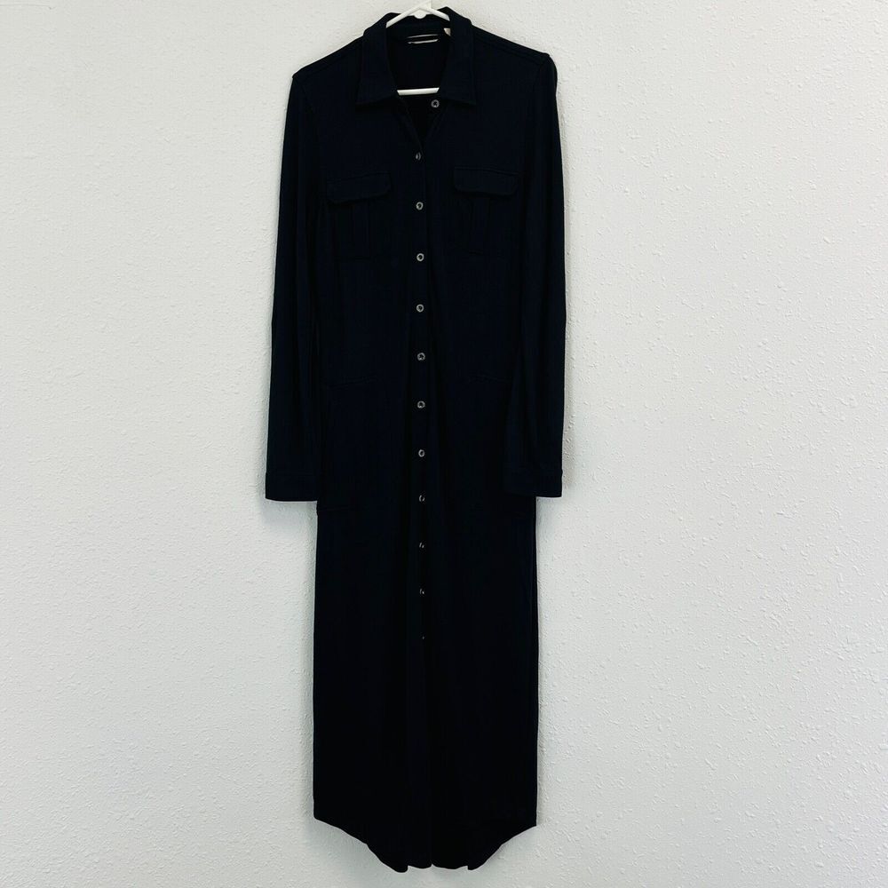 Womens S Soft Surroundings Button Front Dress Long Sleeve Collar Jersey Knit